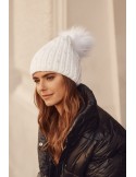 Warm hat with beads and pompom, white C64 - Online store - Boutique